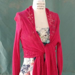 BCBG burgundy fine lacy knit wrap sweater